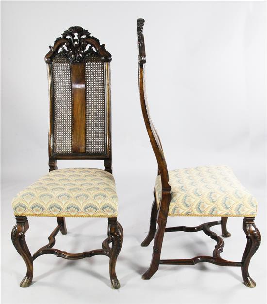 Pair of Queen Anne style walnut high back chairs,(-)